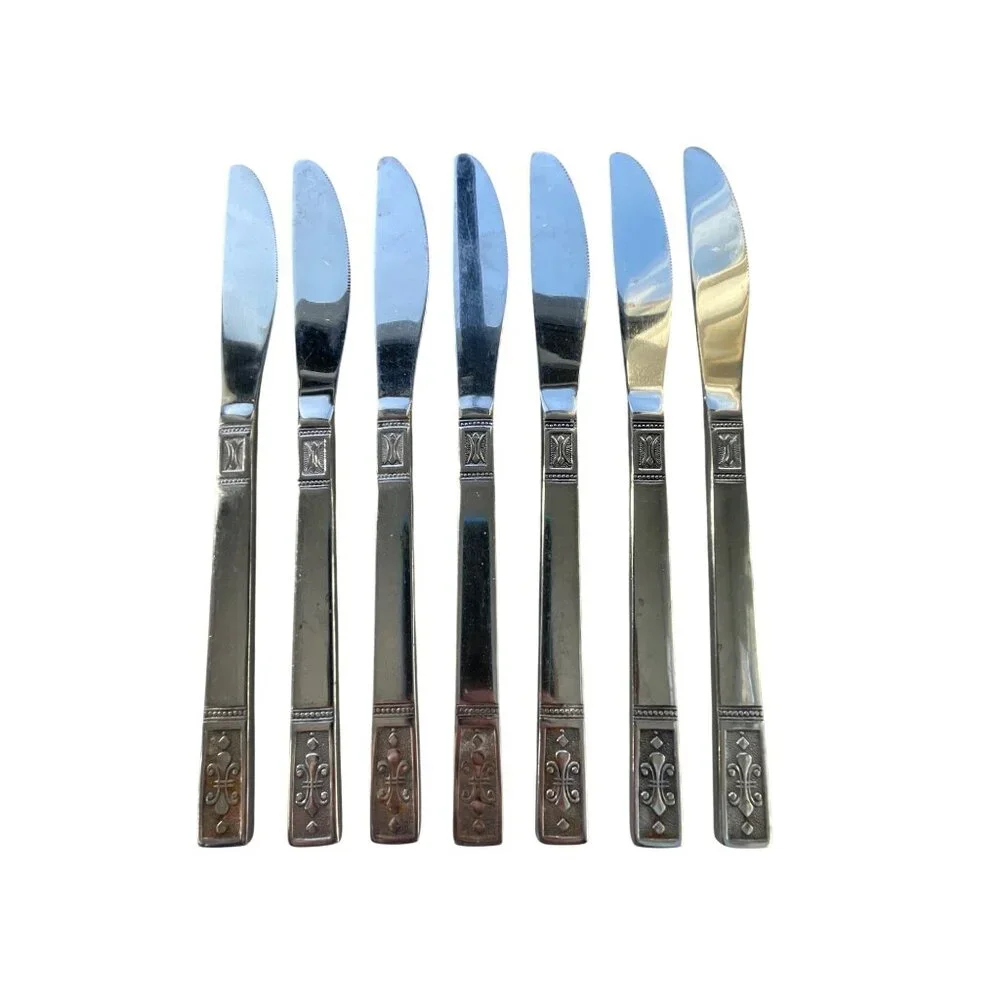 Oxford Hall Fleur De Lis Stainless Steel Japan Knives Set Of 7 Silver Tone